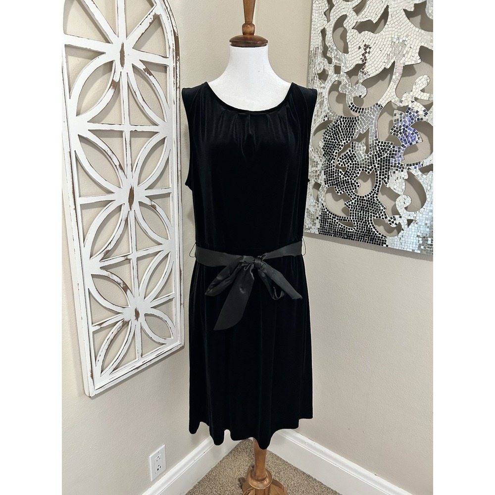 Y2K George Stretch XL 16/18 Black Velvet Belted Whimsigoth Goth Witchy Dress